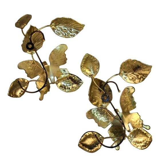 Vintage Retro Metal Gold Fall Towned Leaf and Butterfly Wall Art Decor Set of 3 - Picture 6 of 9